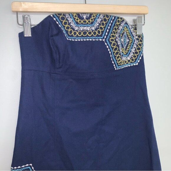 Lilly Pulitzer Dress Size 0 US Navy Blue “Honeycomb Bowen” Strapless Embroidered - Picture 7 of 15